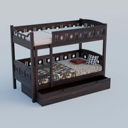 Dark Brown Wooden Bunk Bed for Kids