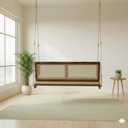 Modern Wooden Hanging Swing with Cane Backrest
