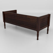Dark Brown Carved Wooden 3 Seater Sofa