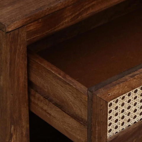 ONIJA  Sheesham Wood Bedside Table with Cane Drawer | Modern Storage Nightstand | Rattan Drawers Mid Century Night Stand for Living Room