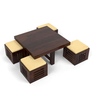 ONIJA Furniture Solid Sheesham Wood Coffee Table with 4 Stool