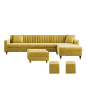 Mustard Yellow L Shaped Sectional Sofa with Ottoman