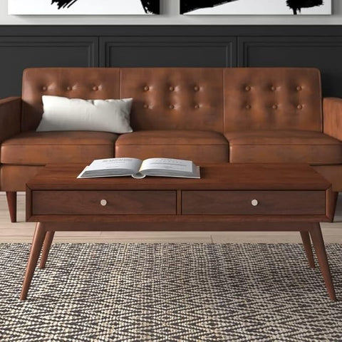 ONIJA Furniture Wooden Coffee Table,Sofa Center Table for Living Room | Coffee Centre Table with Two Drawes, Wooden Coffee Table for livingroom