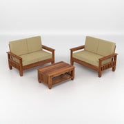 Natural Wood 4 Seater Sofa Set with Coffee Table