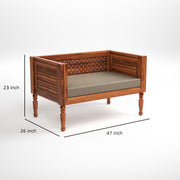 Carved Wooden 2 Seater Sofa with Upholstered Cushion