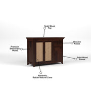 ONIJA Solid Sheesham Wood Sideboard Cabinet with Rattan Cane Doors