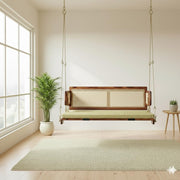 Modern Wooden Hanging Swing with Cane Backrest