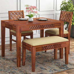 Solid Wood Dining Table Set with 4 Chairs & Bench