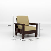 Dark Brown Wooden Armchair with Beige Cushion