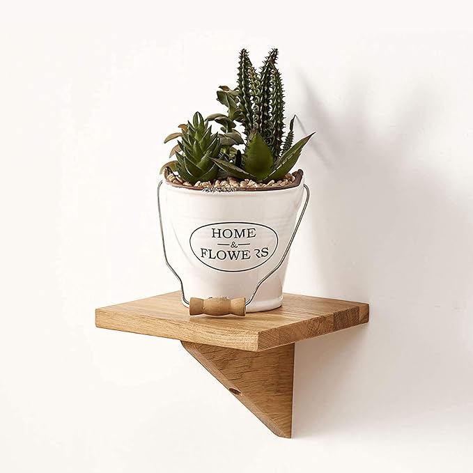 ONIJA  Floating Shelf Fas Grade Oak Solid Wood Wall Shelf Triangle Small Shelf for Bedroom,Living Room,Bathroom,Office,Kitchen 1 Pcs (Small)(Natural Wood Color)