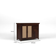 ONIJA Solid Sheesham Wood Sideboard Cabinet with Rattan Cane Doors