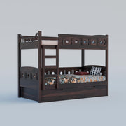 Dark Brown Wooden Bunk Bed for Kids
