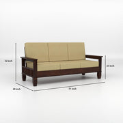 Dark Brown Wooden 3 Seater Sofa with Beige Cushions