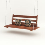 Wooden Hanging Swing with Backrest & Cushions