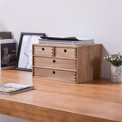 ONIJA  Sheesham Wooden Desktop Organizers with Drawers Home Workspace Office Supplies Wooden Storage Box Shelf Case Hold Box with 4 Drawers