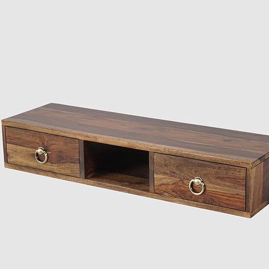 ONIJA  Solid Sheesham Wooden Wall Tv Unit for Living Room | Wall Tv Unit with 2 Drawer Storage | Wall Mount TV Stand | TV Wall Stand TV Cabinet |