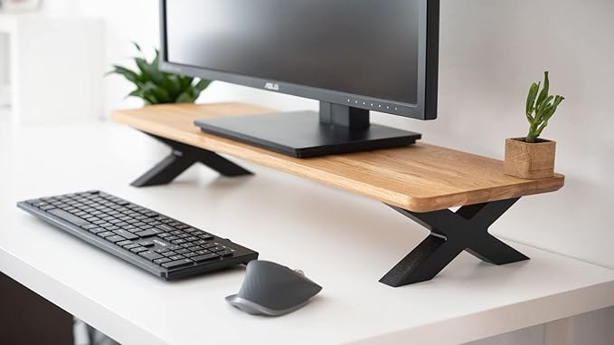 ONIJA Wooden Computer Monitor Stand, Monitor Riser Desk Shelf Desktop Stand TV Laptop Riser