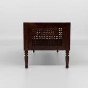 Dark Brown Carved Wooden 3 Seater Sofa