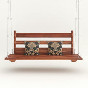 Wooden Hanging Swing with Backrest & Cushions