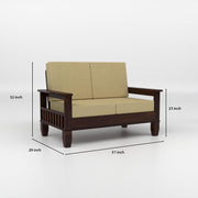 Dark Brown Wooden 2 Seater Sofa with Beige Cushions