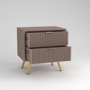 ONIJA Wooden Bedside Table for Bedroom | Wooden Bed Side Nightstand Lamp Table with 2 Drawers (B-Mocha Beige)