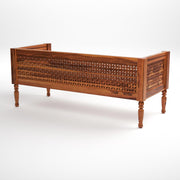 Natural Wood Carved 3 Seater Sofa with Beige Cushion
