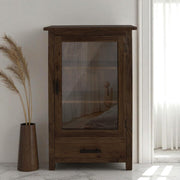 Rustic Solid Wood Glass Door Bookcase Cabinet with Drawer