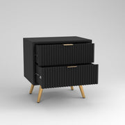 ONIJA Wooden Bedside Table for Bedroom | Wooden Bed Side Nightstand Lamp Table with 2 Drawers (B-Black)
