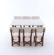 6 Seater Dining Table Set with Wooden X-Leg Chairs