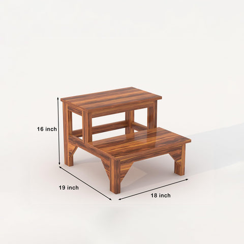 ONIJA Solid Sheesham Wood 2 Step Stool for Kitchen | Wooden Foot Rest Stool for Living Room | Rosewood Stepping Footstool/Foot Stool | Multipurpos Two-Step Stool for Home - HONEY FINISH