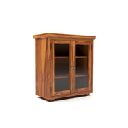 ONIJA Sheesham Wood Bookcase Cabinet with Glass Doors