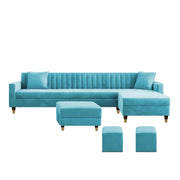 Sky Blue L-Shaped Sofa with Chaise & Ottoman | Modern Sofa