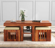 onija Sheeshsam Wooden Coffee Center Table with 2 Stools