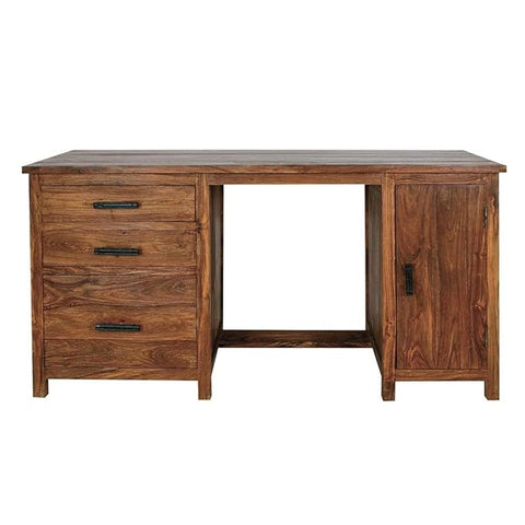 ONIJA Sheesham Wood Writing Study Table with 3 Drawers & Cabinet Storage for Home and Office |Study Desk | Office Work Station Table | Natural Brown Finish