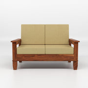 Wooden 2 Seater Sofa with Beige Cushions