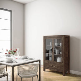 Classic Solid Wood Glass Door Crockery & Display Cabinet with Drawer
