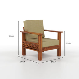 Carved Wooden Armchair with Beige Upholstered Seat