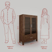 Classic Solid Wood Glass Door Crockery & Display Cabinet with Drawer