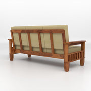 Natural Wood 3 Seater Sofa with Beige Cushions