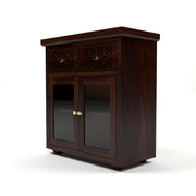 ONIJA Sheesham Wood Display Cabinet with Glass Doors & Storage Drawers