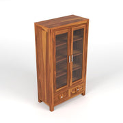 ONIJA Sheesham Wood Book Cabinet with Acrylic Glass Doors