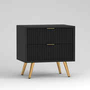ONIJA Wooden Bedside Table for Bedroom | Wooden Bed Side Nightstand Lamp Table with 2 Drawers (B-Black)