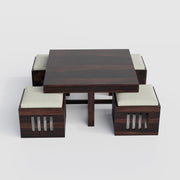 onija Solid Sheesham Wood Coffee Table  with 4 Cushioned Stools