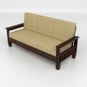 Dark Brown Wooden 3 Seater Sofa with Beige Cushions