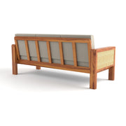 ONIJA Solid Sheesham Wooden 6 Seater Sofa for Living Room | Solid Wood Sofa with Cane Side Panel | Rosewood Sofa Set for Home & Office | Lounge (Honey)