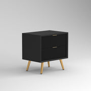 ONIJA Wooden Bedside Table for Bedroom | Wooden Bed Side Nightstand Lamp Table with 2 Drawers (B-Black)