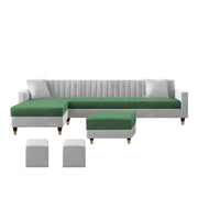 L-Shaped Sofa Set – Green & Grey
