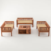 ONIJA Wooden 6 Seater Sofa Set with Coffee Table Finish: Honey Type: 2+2+2,