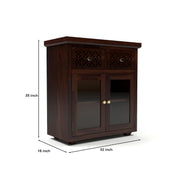 ONIJA Sheesham Wood Display Cabinet with Glass Doors & Storage Drawers