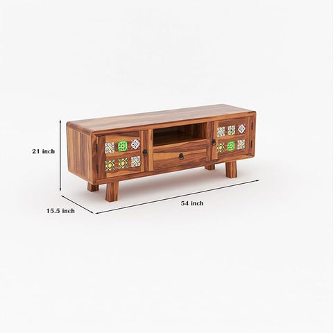 ONIJA Sheesham Wood TV Unit for Living Room | Tv Cabinet | Free Standing Tv Unit with 2 Door, Drawer & Shelf Storage